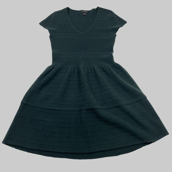 C by Bloomingdale's Ribbed Cashmere Dress Enchanted‎ Forest Green Medium - Picture 5 of 11
